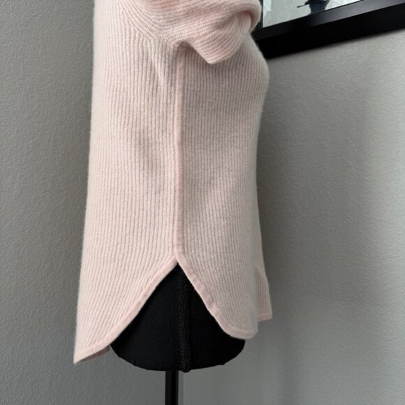 Cashmere Crew Neck Ribbed Fisherman Sweater Blush Pink XS - Picture 11 of 13